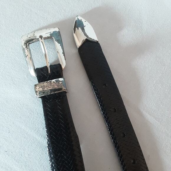 Brighton Onyx Black Full Grain Leather Belt 32 Waist Distressed Hardware - Picture 5 of 12